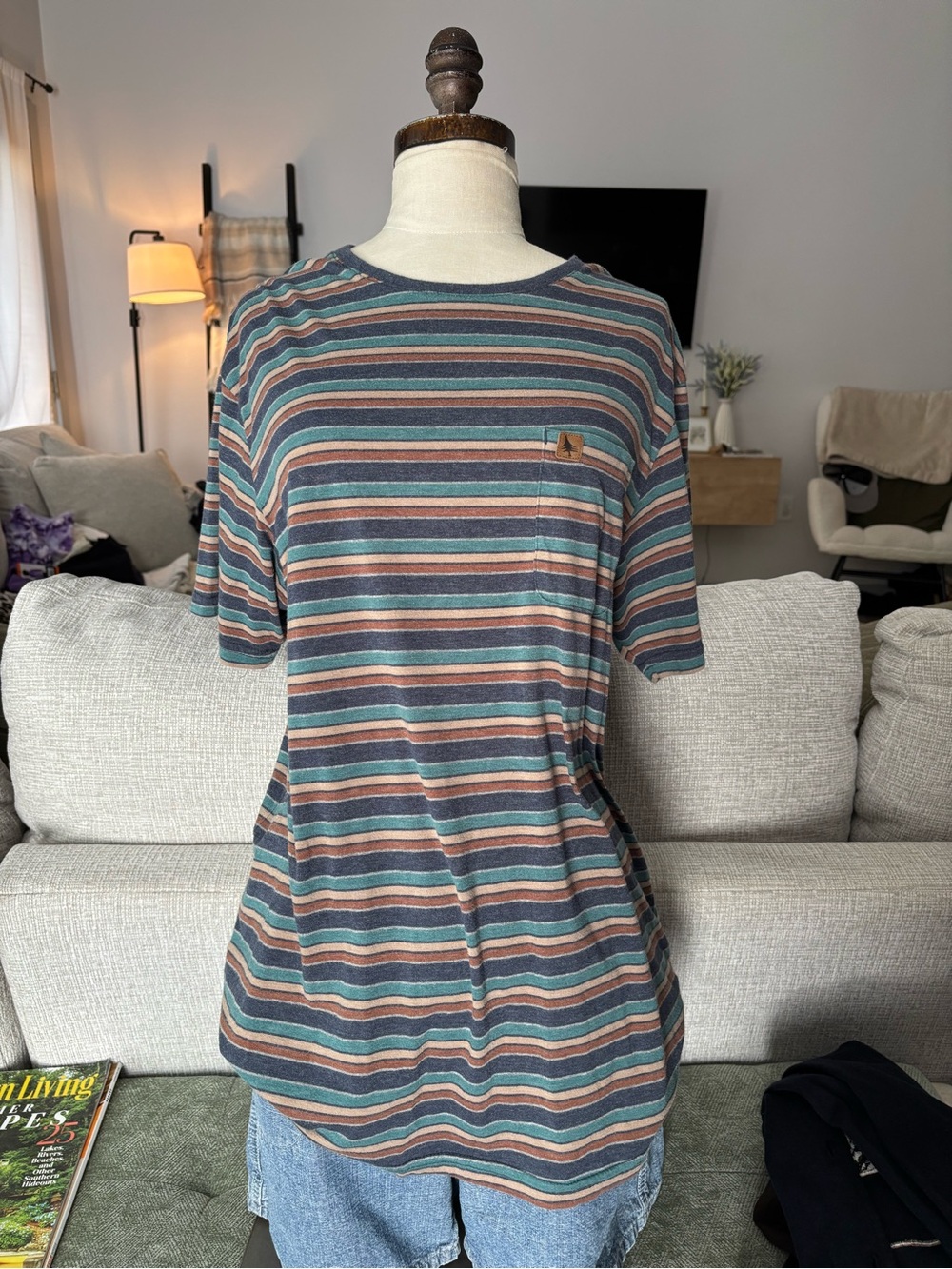 Vintage Striped Short-Sleeve Tee in Teal, Rust, Navy & Cream